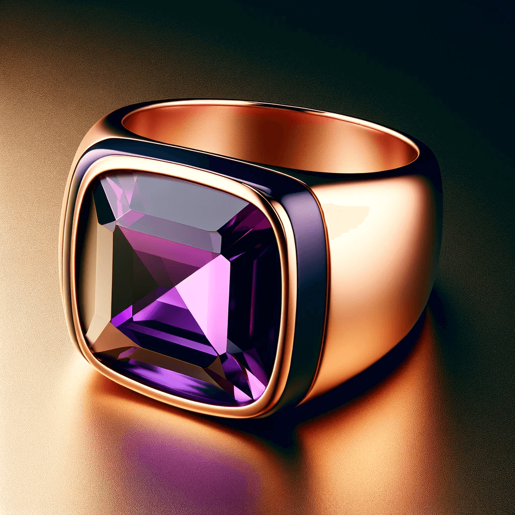 Anillo de cobre con piedra violeta